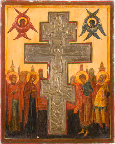 TWO STAUROTHEK ICONS SHOWING SELECTED SAINTS AND THE CRUCIFIXION OF CHRIST - photo 3