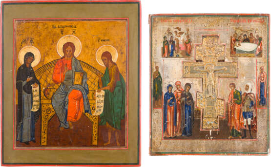 TWO ICONS: A STAUROTHEK ICON SHOWING THE CRUCIFIXION AND THE DEISIS - фото 1