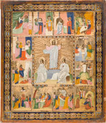 AN ICON SHOWING THE RESURRECTION OF CHRIST SURROUNDED BY TWELVE FESTIVALS