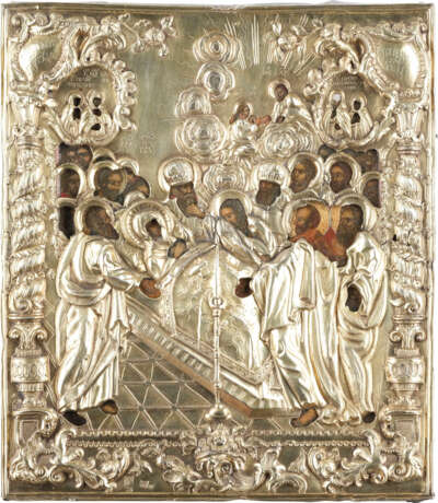 A FINE ICON SHOWING THE DORMITION OF THE MOTHER OF GOD WITH A SILVER-GILT OKLAD - photo 1