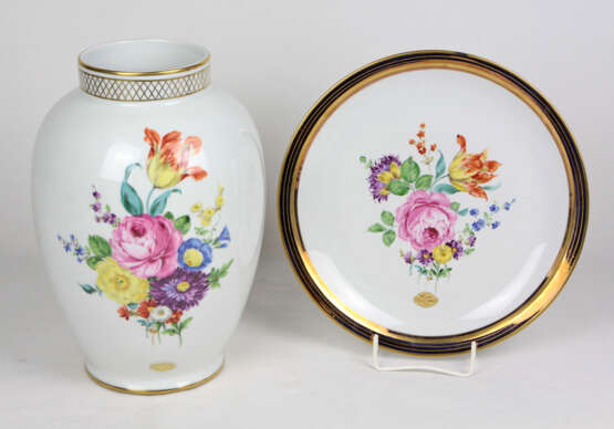 handbemalte Vase u. Teller *Blütenbouquet* - photo 1