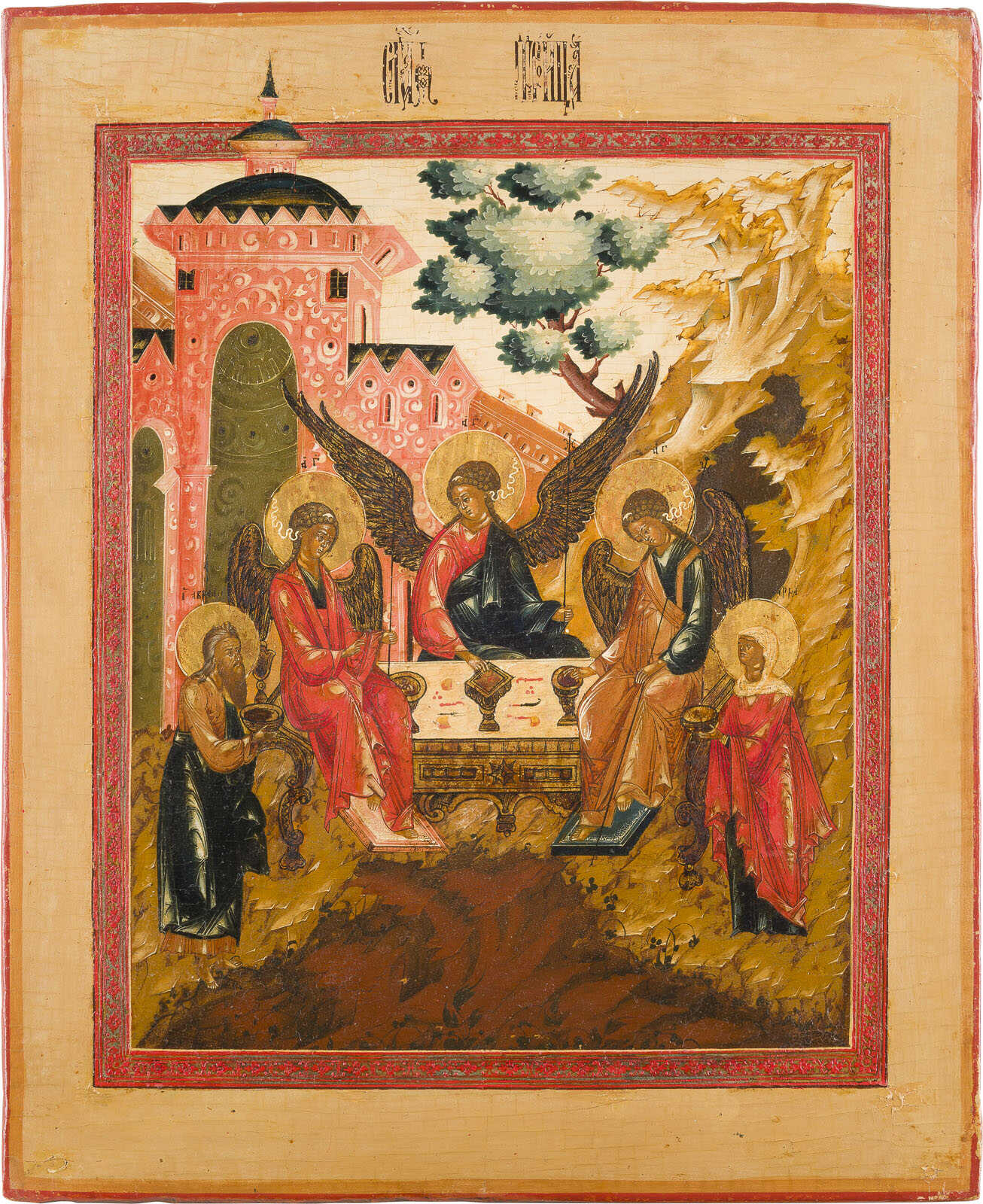 A FINE ICON SHOWING THE OLD TESTAMENT TRINITY A FINE ICON SHOWING THE OLD TESTAMENT TRINITY