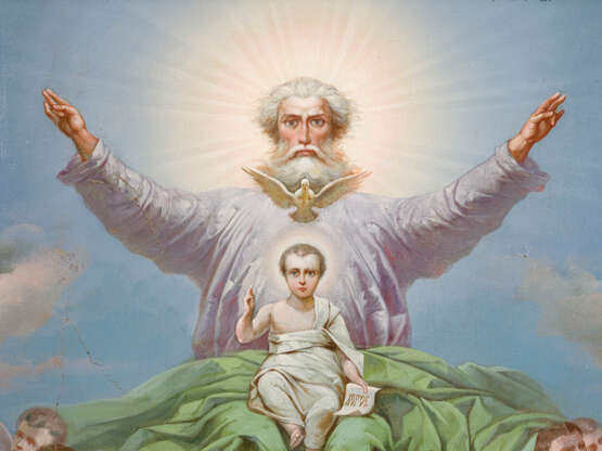A VERY LARGE SIGNED ICON SHOWING THE FATHERHOOD, THE FOUR EVANGELISTS, THE ANNUNCITATION - photo 3