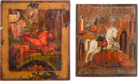 TWO ICONS: THE ARCHANGEL MICHAEL AS HORSEMAN OF THE APOCALYPSE AND ST. GEORGE KILLING THE - фото 1