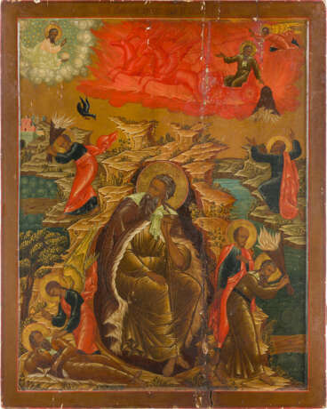 A MONUMENTAL ICON SHOWING THE PROPHET ELIJHA, HIS LIFE IN THE DESERT AND HIS FIERY ASCENT - photo 1