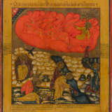 A LARGE ICON SHOWING THE PROPHET ELIJAH, HIS LIFE IN THE DESERT AND HIS FIERY ASCENT TO - photo 1