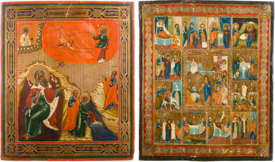 TWO ICONS SHOWING THE PROPHET ELIJAH AND HIS FIERY ASCENT TO HEAVEN AND A FEAST DAY ICON - photo 1
