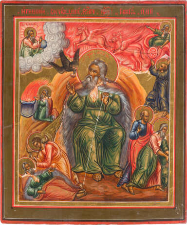 AN ICON SHOWING THE PROPHET ELIJAH, HIS LIFE IN THE DESERT AND HIS FIERY ASCENT TO HEAVEN - photo 1