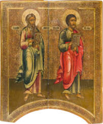 MONUMENTALE IKONE MIT DEM APOSTEL JAKOBUS UND DEM EVANGELISTEN LUKAS AUS EINER KIRCHEN-IKONOSTASE