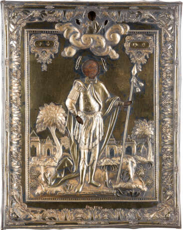 A VERY FINE AND LARGE SILVER-GILT OKLAD OF AN ICON SHOWING ST. GEORGE THE WARRIOR - photo 1