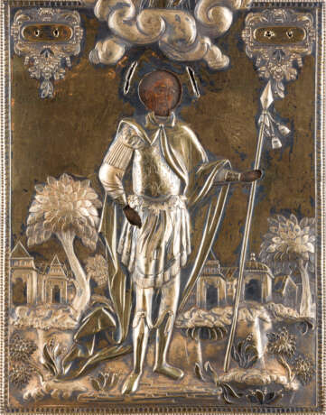 A VERY FINE AND LARGE SILVER-GILT OKLAD OF AN ICON SHOWING ST. GEORGE THE WARRIOR - photo 4