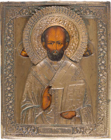 TWO ICONS: ST. NICHOLAS OF MYRA WITH OKLAD AND ST. GEORGE KILLING THE DRAGON - photo 3