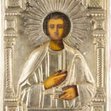 A SMALL ICON SHOWING ST. PANTELEIMON WITH OKLAD - фото 1