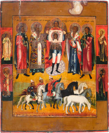 GROSSE IKONE MIT DEN TIERPATRONEN BLASIUS, MODESTUS, FLORUS UND LAURUS UND DEM ERZENGEL MICHAEL - Foto 1