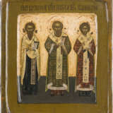 A SMALL ICON SHOWING THE THREE GREAT HIERARCHS STS. BASIL THE GREAT, GREGORY THE - фото 1