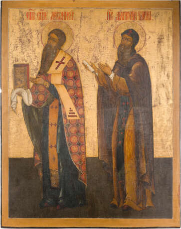 A MONUMENTAL ICON SHOWING STS. DIONYSIUS 'THE AREOPAGITE' AND ST. ANTHONY FROM A CHURCH - фото 1