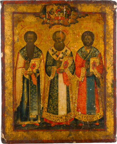 AN ICON SHOWING THE THREE HIERARCHS STS. JOHN CHRYSOSTOM, GREGORY THE THEOLOGIAN AND BASIL - фото 1