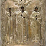 A LARGE ICON SHOWING THREE HIERARCHS OF ORTHODOXY WITH OKLAD - photo 1