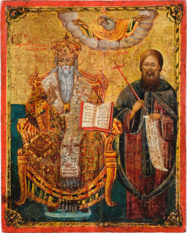 A FINE ICON SHOWING ST. JOHN CHRYSOSTOM AND THE VENERABLE NILUS THE FASTER OF SINAI - photo 1
