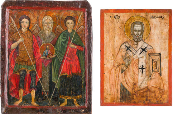 TWO ICONS: ST. NICHOLAS OF MYRA AND THE ARCHANGELS MICHAEL AND GABRIEL - photo 1