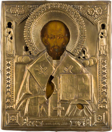 ZWEI IKONEN MIT OKLAD: CHRISTUS PANTOKRATOR IM KIOT UND HEILIGER NIKOLAUS VON MYRA - Foto 2