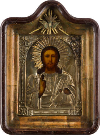 ZWEI IKONEN MIT OKLAD: CHRISTUS PANTOKRATOR IM KIOT UND HEILIGER NIKOLAUS VON MYRA - Foto 4