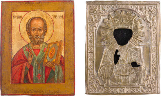 TWO ICONS AND AN OKLAD: ST. NICHOLAS OF MYRA AND A FEAST DAY ICON - photo 3
