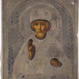 A BREAST ICON OF ST. NICHOLAS OF MYRA WITH A SILVER OKLAD - photo 1