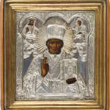 A VERY LARGE ICON SHOWING ST. NICHOLAS OF MYRA WITH OKLAD WITHIN KYOT - фото 1