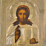 TWO SMALL ICONS WITH OKLAD: CHRIST PANTOKRATOR AND ST. NICHOLAS OF MYRA - photo 2
