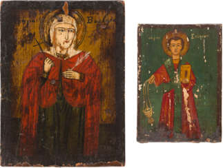 TWO ICONS SHOWING STS. STEPHEN AND BARBARA