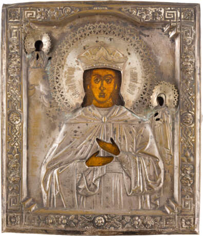 AN ICON SHOWING THE MARTYR SAINT BARBARA WITH OKLAD - photo 1