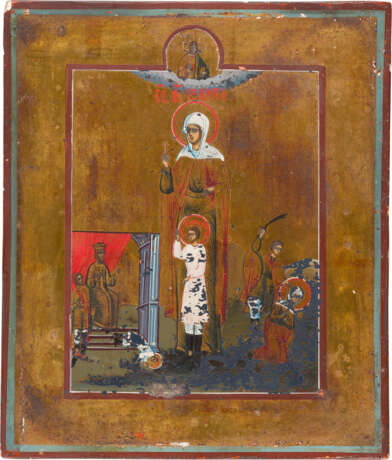 TWO SMALL ICONS SHOWING THE DESCENT INTO HELL AND THE RESURRECTION AND STS. YULITTA AND - photo 3