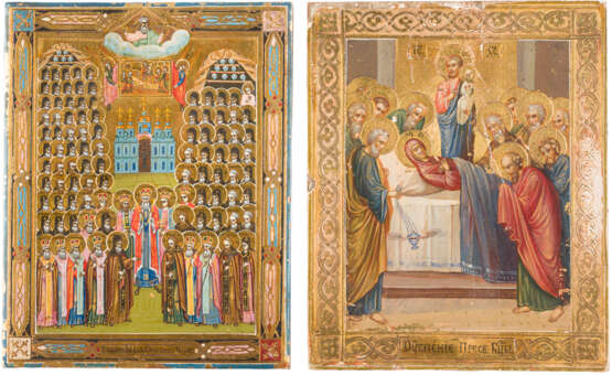TWO SMALL ICONS: THE SYNAXIS OF THE MIRACLEWORKING SAINTS OF THE PECHERSKY MONASTERY IN - photo 1