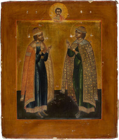A FINE ICON SHOWING STS. BORIS AND GLEB WITH A SILVER-GILT RIZA - photo 2