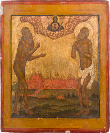 AN ICON SHOWING STS. BASIL FOOL FOR CHRIST AND MACARIUS OF EGYPT - photo 1