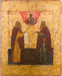 AN ICON SHOWING STS. ZOSIMA AND SAVATII, THE FOUNDERS OF THE SOLOVETSKII MONASTERY