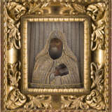A SMALL DATED ICON SHOWING ST. MITROPHAN OF VORONEZH WITH EMBROIDERED OKLAD - photo 1