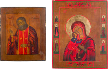 TWO ICONS SHOWING ST. SERAPHIM OF SAROV AND THE FEODOROVSKAYA MOTHER OF GOD