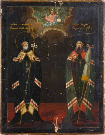 A SMALL ICON SHOWING STS. MITROPHAN OF VORONEZH AND TIKHON OF SADONSK - фото 1