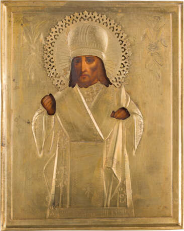 A SMALL ICON SHOWING ST. JOASAPH OF BELGOROD WITH OKLAD - photo 1