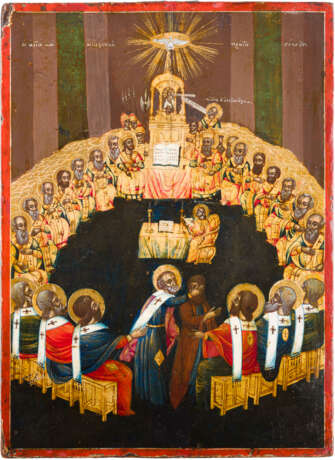 A LARGE AND RARE ICON SHOWING THE FIRST COUCIL OF NICAEA - фото 1