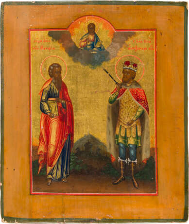 A SMALL ICON SHOWING ST. MATTHEW THE EVANGELIST AND ST. ALEXANDER NEVSKY - фото 1