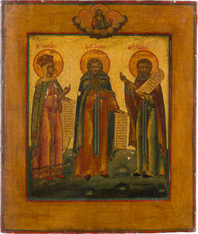AN ICON SHOWING STS. EUPHROSINIA, ZOSIMA AND SAVATIY - фото 1