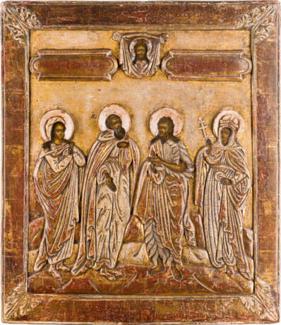 A LARGE AND RARE ICON SHOWING STS. MARY, ALEXANDER, JOHN THE FORERUNNER AND CATHERINE WITH - фото 1
