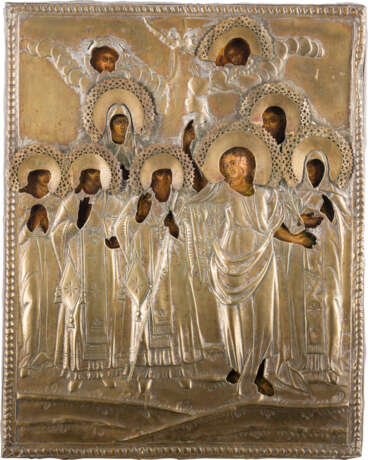 A LARGE ICON SHOWING THE ARCHANGEL GABRIEL AND SIX SELECTED SAINTS WITH OKLAD - photo 1