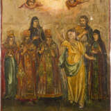 A LARGE ICON SHOWING THE ARCHANGEL GABRIEL AND SIX SELECTED SAINTS WITH OKLAD - photo 2
