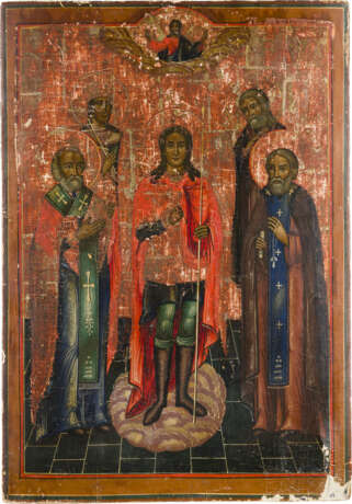 A MONUMENTALE ICON SHOWING THE ARCHANGEL MICHAEL FLANKED BY FOUR SELECTED SAINTS - photo 1