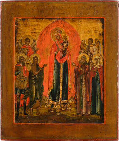 AN ICON SHOWING THE MOTHER OF GOD 'JOY TO ALL WHO GRIEVE' FLANKED BY SIX SELECTED SAINTS - photo 1