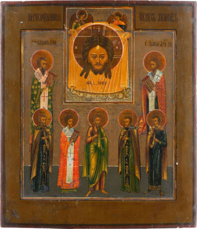 AN ICON SHOWING THE MANDYLION AND SEVEN SELECTED SAINTS - photo 1